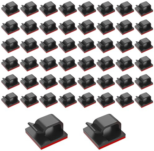 Eupneicu Cables Autoadhesivos [50 Piezas], Clips De Cable De Exterior, Organizador De Cables Autoadhesivo Para Luces Y Decoración Taller De Pared Oficina [ Negro ]