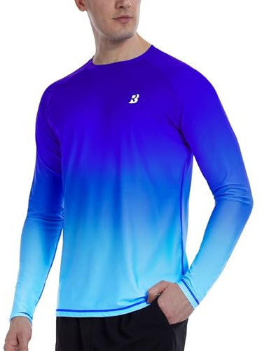 Roadbox Men's UPF 50+ Swim Rash Guard Vest, Long Sleeve UV Sun Protection SPF Shirts, Quick Dry Watersports Base Layer Tops for Diving Beach Surfing Hiking