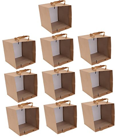 MOLUCKFU 10stücke Braune Kraftpapiertragetaschen Blumen-geschenktaschen Papiertüten Für Lebensmittel Nüsse Tee Süßigkeiten Snacks Backwaren