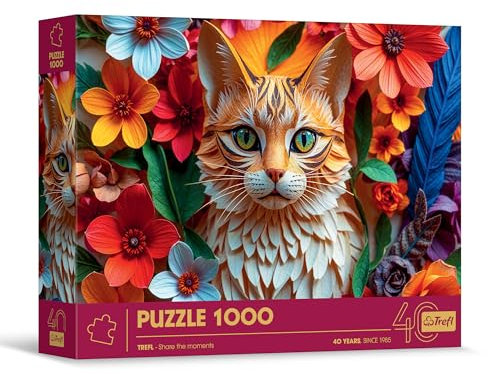 Trefl - Puzzle mit 3D-Effekt, Katze - 1000 Teile - 40 Jahre, Paper Art, Premium-Puzzle für Erwachsene und Kinder ab 14 Jahren