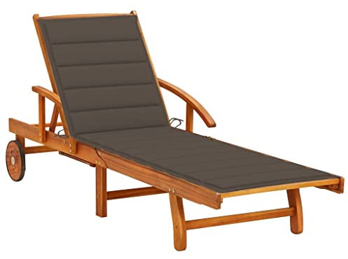 Utiny Akazienholz Massiv Sonnenliege mit Tisch Auflage 2 Rädern Gartenliege Liege Holzliege Strandliege Gartenmöbel Liegestuhl Relaxliege Taupe(1 Sonnenliege)
