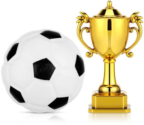 BESPORTBLE Mini Soccer Ball Trophy Football Cake Topper for Kids | Miniature Football Trophy Realistic Mini Football Decoration for Dollhouse Birthday Party Sports Theme Events Cake Decorating