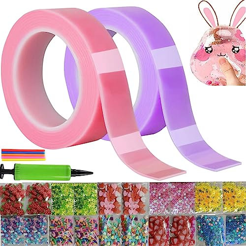 Tape Bubbles Nano Bubble Tape Bubble Kit, Magisches Bubble Tape für Geburtstagsgeschenke, Bubble DIY Bastelset, Transparentes Set mit Inflator und Bubble Filler 20 Packungen (Purple+Pink)