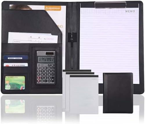 ZBORAVPIX Konferenzmappe Mappe Geldbörsen, Ordner Leder Lebenslauf Zwischenablage Ordner Mit Notizblock for Interview Meeting Training(Black,12digit Calculator)