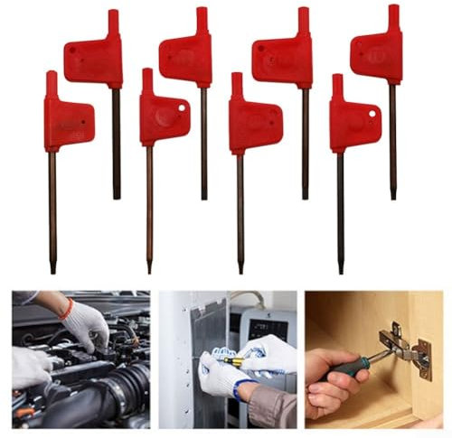 SPORTARC Jeu de tournevis Torx de qualité supérieure avec 10 clés pour T5 pour T20, style drapeau rouge pour une manipulation facile ()