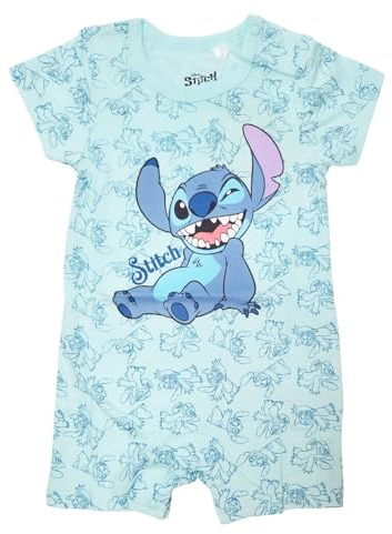 WS-Trend EplusM Stitch Baby Jungen Strampler – Kurzarm Einteiler aus Baumwolle – Gr. 62–92 – In Blau oder Weiß – Offizielles Lizenzprodukt, Farbe: Blau, Größe: 62