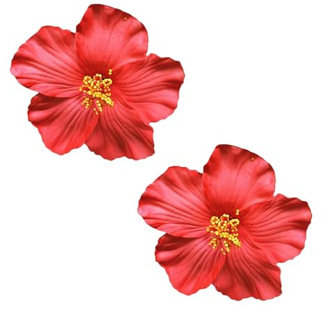 2 pinzas para el pelo de flores hawaianas rojas de 8 cm para mujeres y niñas, accesorio para el cabello de flores bohemias para bailarinas, novias, bodas, playa, fiesta, 2 unidades