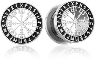 JSDDE Ohr Flesh Tunnel Plug Ohr Expander Dehnstab Piercing Helm of Awe Wikinger Symbol Ohrpiercing Punk Schmuck für Damen Herren Männer, 8-16mm, Silber