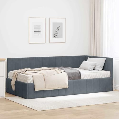 Amorsee Boxspringbett 100 x 200 cm mit Matratze, Einzelbett mit Matratze, Polsterbett, Sofabett, Tagesbett, Universelle Bettseite, Bett, Schlafzimmer, Kinderzimmer, Dunkelgrau