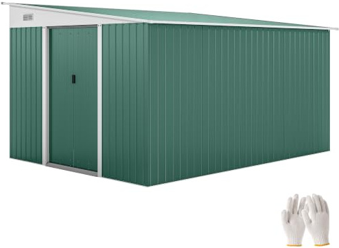 Outsunny Metall Gerätehaus 19,4m³ 280x345x201cm mit Schiebetür Grün | Gartenhaus mit Pultdach, Wetterfest, Geräteschuppen, Outdoor Schrank, für Außenbereich, Hinterhof, Garten