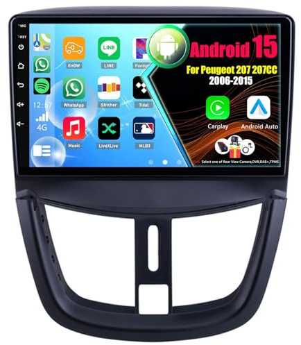 Android Autoradio pour Peugeot 207 207CC 2006-2015 avec CarPlay Android Auto sans Fil 9 Pouces Écran Tactile Radio avec Bluetooth WiFi(8Core(8+256GB))