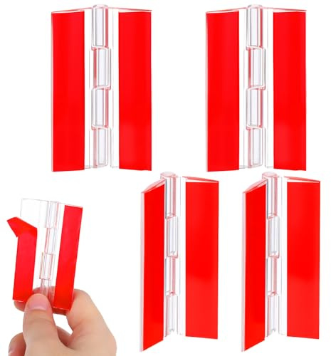 4 Pcs Clear Plastic Hinges, 65 x 40 mm Self-Adhesive Acrylic Hinges Transparent Continuous Folding Hinge Tools for Crafts Aquarium Lid Cabinet Furniture Display Stand