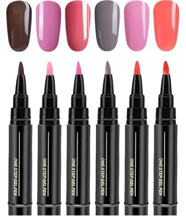 Nail Polish Pens Uk, Nail Varnish Pens 3 In 1 Gel Nails Polish Pen Set, One Step Diy Nails Varnish Pen, Easy Apply No Uv Nails Polishs Markers Painting Accessories, Gel Poli-Sh for Women Girls (6Pc 2)