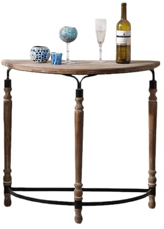 YTSJXN Table Console Demi Lune,Table d'entrée à 4 Pieds,Armoire Murale en Bois et Fer forgé,Tables d'Appoint,Bout de Canapé Polyvalente,pour Salon Cuisine Chambre Couloir(Wood)