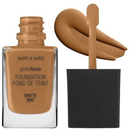 Wet n Wild Photo Focus Matte Foundation, Flüssiges Make-up Matt Aufbaubar, Kein Flashback Weißer Schleier, Porenverfeinernd für Alle Hauttypen, Caramel
