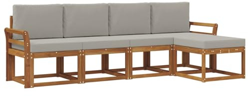 vidaXL Outdoor-Sofagarnitur mit Kissen 5 pcs Natürlich und Hellgrau, Moderner Garten-Sofa-Set, Robustes Lounge-Möbel für Terrasse und Patio, Akazie für den Garten