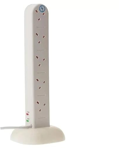 SMJ S10WTTB - 10SKT 2MTR 13A Mini Surge Tower White with Neon
