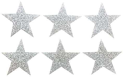 Glitzersterne zum Aufbügeln, Stoff, 50 mm, 12 Stück silber