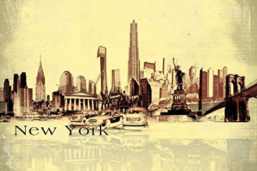 1art1 New York Sticker Mural Collage Urbain, Style Vintage Poster Papier Peint Autocollant 180x120 cm