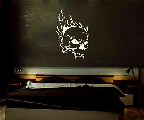 INDIGOS UG - Wandtattoo Wohnzimmer - Wandaufkleber Totenkopf Skull Schädel Bone - nachleuchtend im Dunkeln - Fluoreszierend 120x79 cm - Aufkleber Kinderzimmer Schlafzimmer Küche Badezimmer Büro