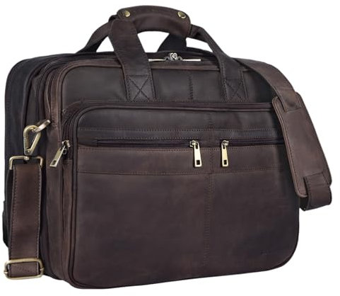 STILORD 'Alexander' Lehrertasche Herren Leder Vintage Aktentasche Laptoptasche Bürotasche Businesstasche groß XXL Umhängetasche mit Dreifachtrenner, Farbe:matt - dunkelbraun