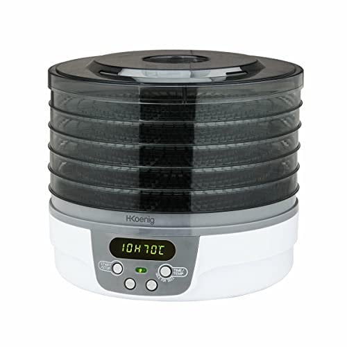 h.koenig, DSY700 Essiccatore per Alimenti (arni, pesci, spezie ed erbe aromatiche), 5 ripiani Removibili/Intercambiabili, 250W