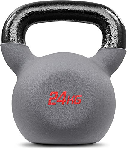 Hop-Sport Kettlebell 24 kg Gusseisen Neoprenbeschichtung, Kugelhantel für effektives Ganzkörpertraining, Gewichte für Zuhause, Ergonomische Griffe, Home Gym Equipment
