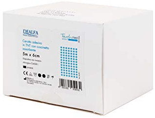 DEALFA Cerotto Adesivo Estensibile in TNT con Cuscinetto Assorbente e Antiaderente, ritagliabile secondo le diverse esigenze - Confezione da 1 pezzo (Rotolo cm 6x5 mt)