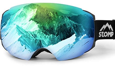 Stomp Ski Goggles PRO - Frameless, Interchangeable Lens 100% UV400 Protection Snow Goggles for Men & Women (Lens Emerald VLT 15%)