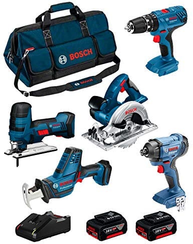 BOSCH Kit 18V BK502BAG (Sierra Sable GSA 18V-LI C+Sierra Calar GST 18V-LI S+Sierra Circular GKS 18V-LI+Taladro Percutor GSB 18V-21+Atornillador Impacto GDR 18V-160+ 2 Baterías 5,0Ah+ Cargador+ Bolsa)