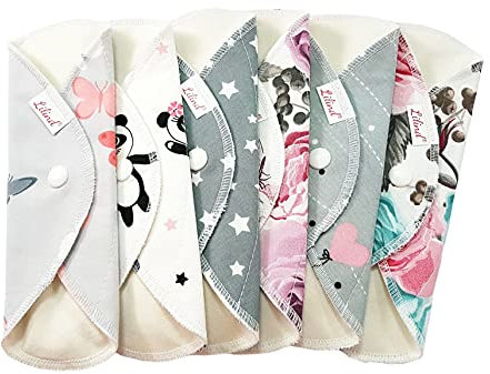 Lilind® 6 pz Giornaliero Salvaslip Riutilizzabili, 20 cm Non impermeabile Handmade Assorbenti di stoffa organici, Lavabili Comodi Extra sottili, Backup per Tamponi e Coppette mestruali, 100% cotone