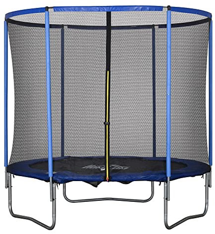 HOMCOM Trampolin mit Sicherheitsnetz Gartentrampolin für Innen- und Außenbereich Fitnesstrampolin für Jugendliche und Erwachsene Stahl Blau+Schwarz bis 113,6 kg Ø244 x 240H cm