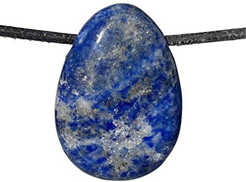 MKöpke Lapislazuli Anhänger - gebohrter Trommelstein Kettenanhänger mit Band - Geschenkidee