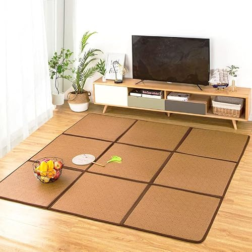 Nisorpa Japanischer Teppich Tatami-Teppich 180x180 cm, 0.47 cm dick, japanische Bodenmatratze, Rattan, rutschfest, atmungsaktiv, Memory-Schaumstoff, Teppich, japanische Tatami-Matte, Braun