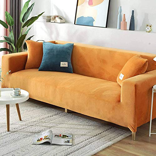 Samt-Sofabezug für 2-, 3-, 4-Sitzer, weicher Plüsch-Sofaschutz, Stretchbezug für Sofa und Armlehnen, wasserabweisend, Möbelschutz, Orange, Sessel, 75-130 cm