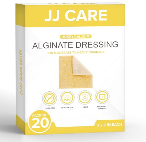 JJ CARE Manuka-Honig-Wundpflege, Wundverband, Calciumalginat-Wundverband, Alginat-Wundverband, Calciumalginat (20 Stück (1 Stück))