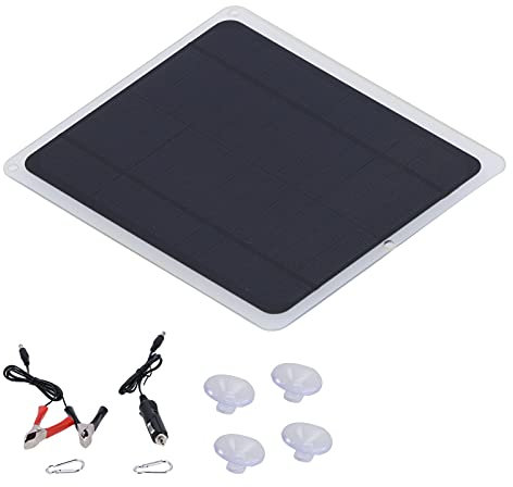 Cuifati Kit de Panneau Solaire 20W 12V, Chargeur de Batterie de Voiture Solaire Kit de Sauvegarde d'alimentation Portable avec Adaptateur de Clip pour Voiture, Bateau, Automobile, Moto, Camping-Car