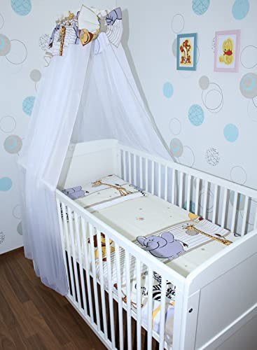 Primawela Baby Bettset Bettwäsche mit Himmel Chiffon - Bärchen Blau - Bettausstattung Set (5 teilig)