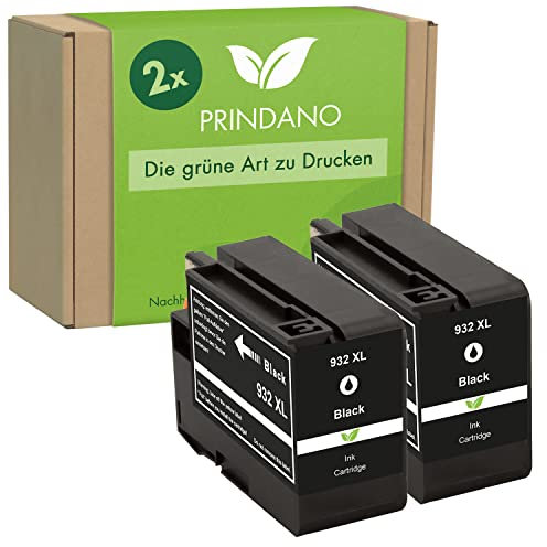 Prindano 2er Set Patronen kompatibel mit HP 932XL Black | Für OfficeJet 6100 e-Printer 6600 e-All-in-One 6700 Premium 6600 7600 Series 7110 7510 7610 7612 Wide Format