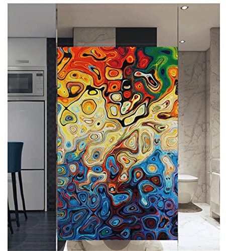 Fensterfolie blickdicht selbsthaftend,3D Fensterfolie sichtschutz glasfolie, bunt abstrakt,Einfache entfernung wiederverwendbar,Statisch haftend anti-UV für badzimmer matt(44.5cmx200cm)
