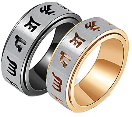 Verlobungsring Damen, Hohler Mantra Fidget Spinner Bands Ring Schwarzes Gold Größe Gold 67 (21.3) & Schwarz 65 (20.7)
