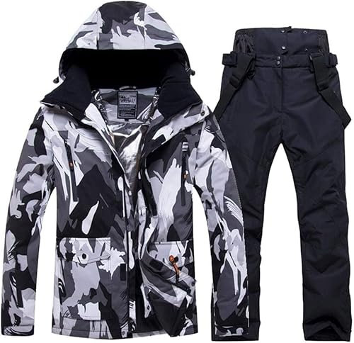 HOTIAN Herren Schneeanzug, Herren Ski Jacke und Hosen Set,Winter Warme Schnee Skifahren Sätze,für Wandern Klettern Isoliertes Snowboarden black+black XL