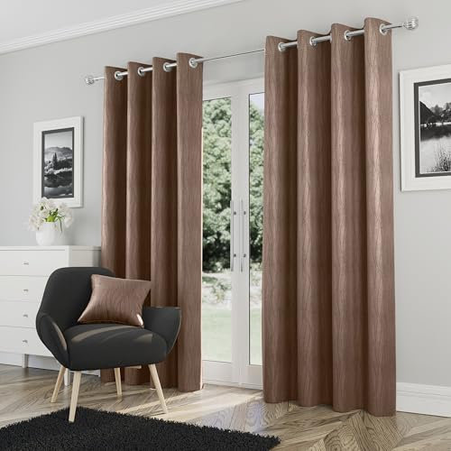 Enhanced Living Goodwood Eyelet Bronze Curtains for Bedroom with Subtle Wave Pattern - 66x90 inch (168x229 cm) - Noise Reducing Thermal Curtains for Bedroom - 2 x Curtain Panels