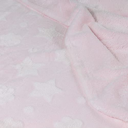 Stoff Meterware Kinderstoff Fleece - 1 Meter, Sehr Weich, Jungen, Mädchen, Kinder, Baby, Decken, Plaids, Kinder, Bekleidung, Kissen, Deko (Sterne Wolken Rosa)