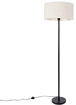 Qazqa - Modern Stehlampe schwarz mit Schirm hellgrau 50 cm - Simplo I Wohnzimmer I Schlafzimmer - Stahl Rund - LED geeignet E27