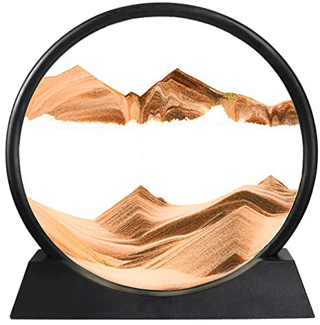Peinture de Sable Qui Coule, Sablier 3D Decoratif, Art du Sable en Mouvement, Cadre Sable Mouvant, Sable Dynamique Art Pivotant à 360° avec Seringue, Vitesse Réglable des Sables Mouvants, 7 Pouces