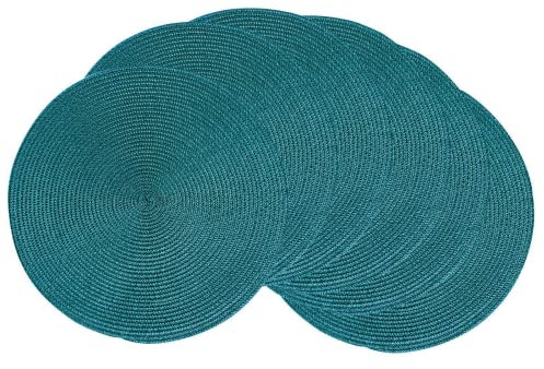 AHHFSMEI Round Braided Placemats Set of 6 Round Placemats for Dining Tables, Natural Woven Heat Resistant 15 Inch (Teal)