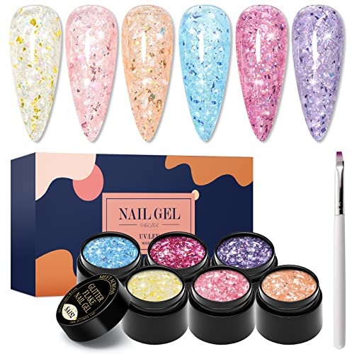 MEET ACROSS 6PCS Reflective Gel Nagellack Set UV Nagellack Nail Glitter Gel Polish Kit Soak Off UV/LED Nagelgel Home DIY Maniküre