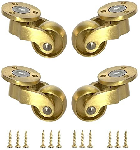 4 Stück Antik Lenkrollen aus massivem Messing mit 25mm Rad, Antike Vintage Möbelrollen Räder, bewegliche Lenkrollen, 360° Lenkrolle, Vintage Rollen für Möbel, poliertes Messing,25mm/1in,Brass