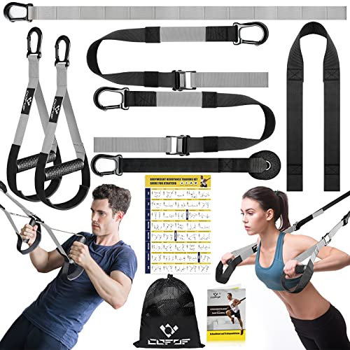 Schlingentrainer, Sling trainer für ein Ganzkörpertraining, Schlingentrainer für zuhause mit Großem Griff Türankerbefestigung Tragtasche, Übungsanleitung for Homegym
